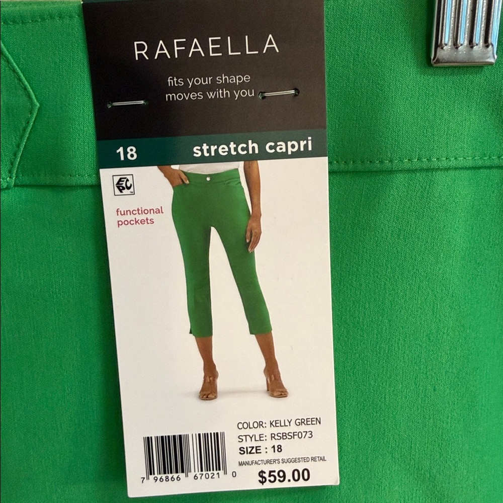 NWT Size 18, Rafaella Elastic Waist Capri Pants in “Kelly Green”